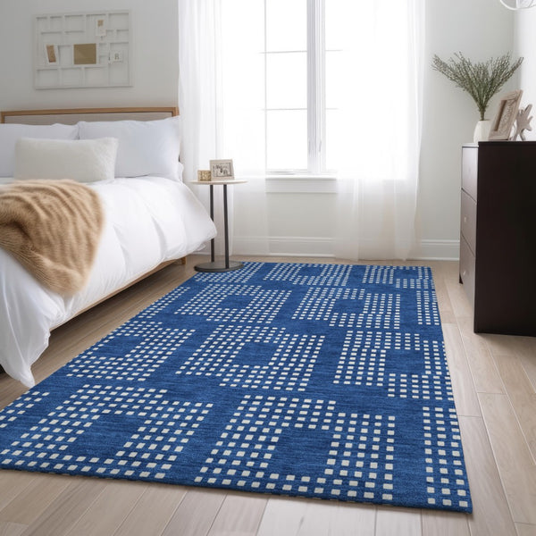 HomeRoots 5' X 8' Blue and Ivory Geometric Area Rug - Washable, Stain Resistant, UV Protected for Homes 670690