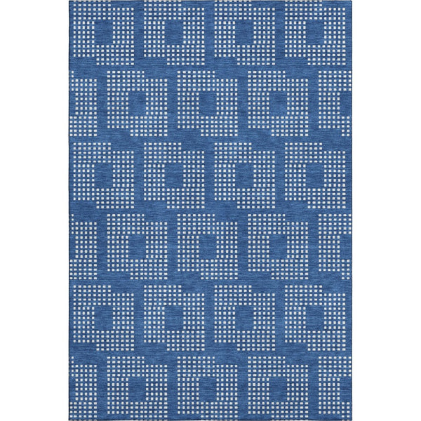 HomeRoots 5' X 8' Blue and Ivory Geometric Area Rug - Washable, Stain Resistant, UV Protected for Homes 670690