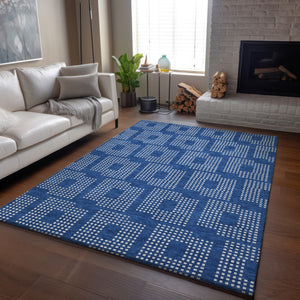 HomeRoots 5' X 8' Blue and Ivory Geometric Area Rug - Washable, Stain Resistant, UV Protected for Homes 670690