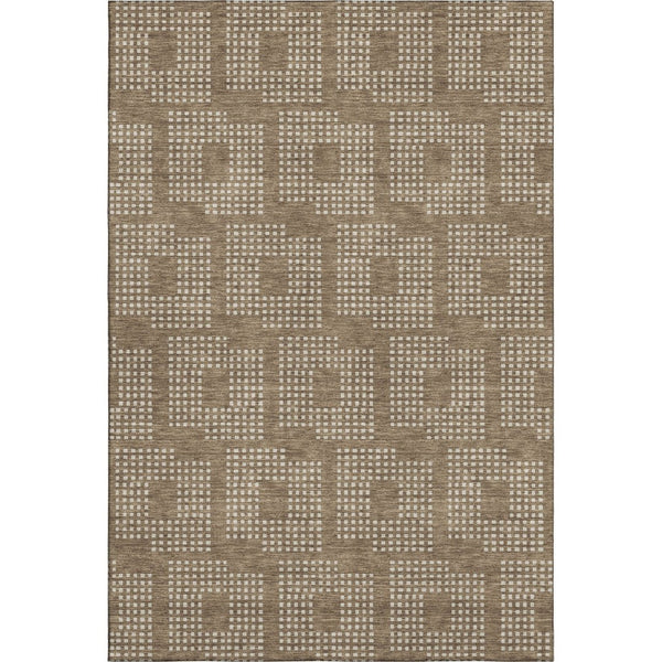 HomeRoots 8' X 10' Brown And Ivory Geometric Washable Area Rug – Durable, Stylish, Stain-Resistant, UV Protected! 670698