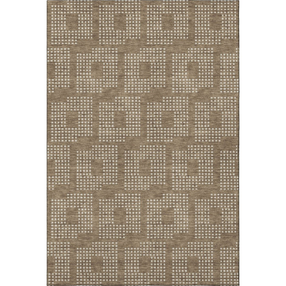 HomeRoots 9' X 12' Brown And Ivory Geometric Area Rug - Washable, UV Protected, Stain Resistant for Busy Homes 670699