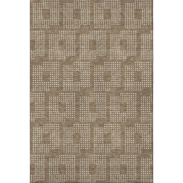 HomeRoots 9' X 12' Brown And Ivory Geometric Area Rug - Washable, UV Protected, Stain Resistant for Busy Homes 670699