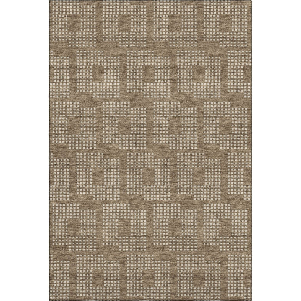 HomeRoots 10' Washable Brown & Ivory Geometric Area Rug – UV Protected, Durable, Stain-Resistant Design for Homes 670700