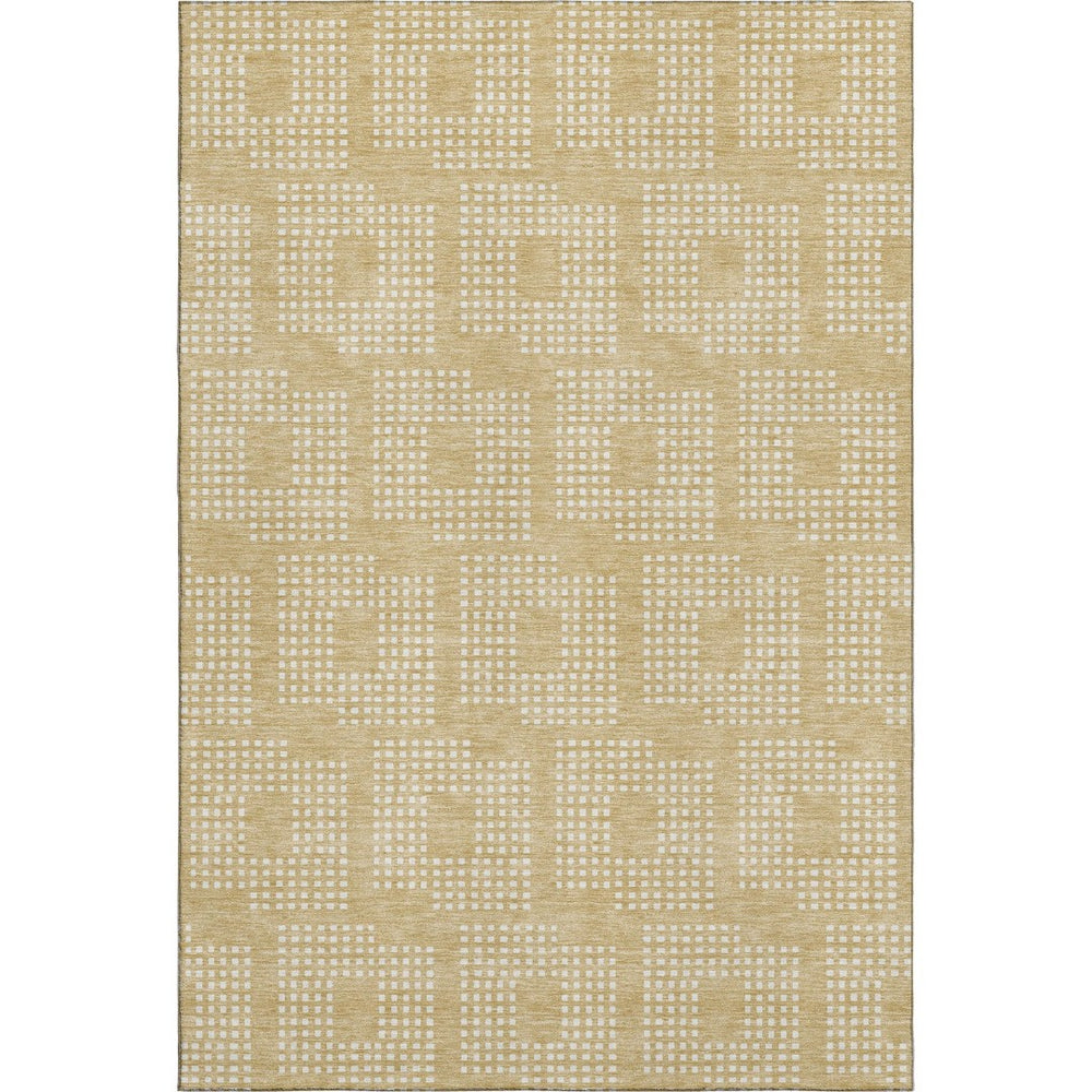 HomeRoots 5' X 8' Gold & Ivory Geometric Area Rug - Washable, UV-Protected, Pet-Friendly, Stylish & Durable 670702