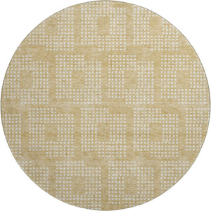 HomeRoots 8' Gold and Ivory Geometric Round Rug - Washable, UV Protected, Stain-Resistant for Busy Homes 670703