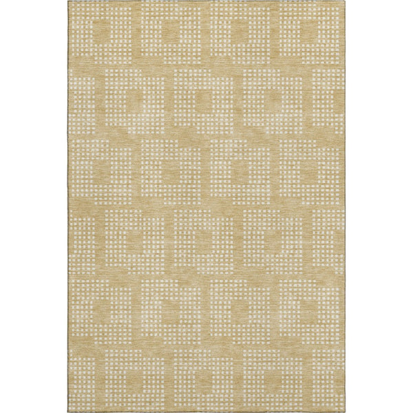 HomeRoots 9' X 12' Gold and Ivory Geometric Area Rug - Washable, UV Protected, Durable for High-Traffic Spaces 670705