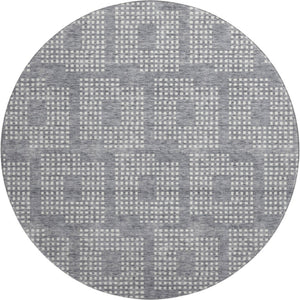 HomeRoots 8' Gray And Ivory Geometric Washable Round Rug – Durable, Stylish, UV-Protected for Modern Spaces! 670709