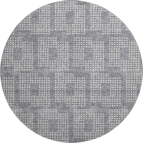 HomeRoots 8' Gray And Ivory Geometric Washable Round Rug – Durable, Stylish, UV-Protected for Modern Spaces! 670709