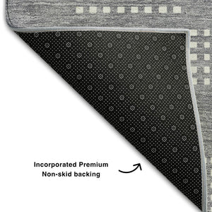 HomeRoots 8' Gray And Ivory Geometric Washable Round Rug – Durable, Stylish, UV-Protected for Modern Spaces! 670709