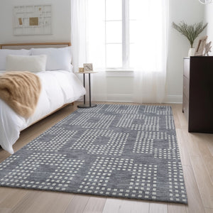HomeRoots 8' X 10' Modern Gray and Ivory Geometric Washable Area Rug - Durable, UV-Protected for High-Traffic Homes 670710