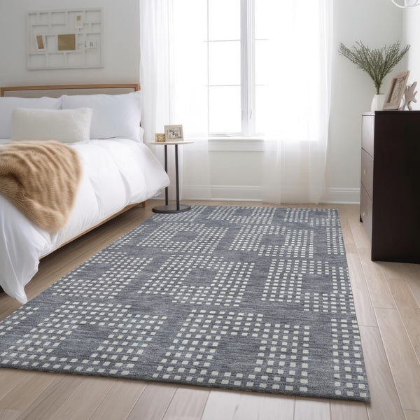 HomeRoots 8' X 10' Modern Gray and Ivory Geometric Washable Area Rug - Durable, UV-Protected for High-Traffic Homes 670710