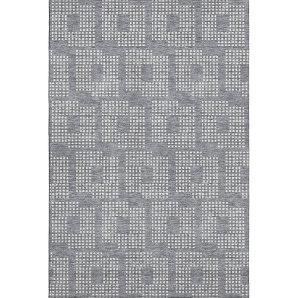 HomeRoots 8' X 10' Modern Gray and Ivory Geometric Washable Area Rug - Durable, UV-Protected for High-Traffic Homes 670710