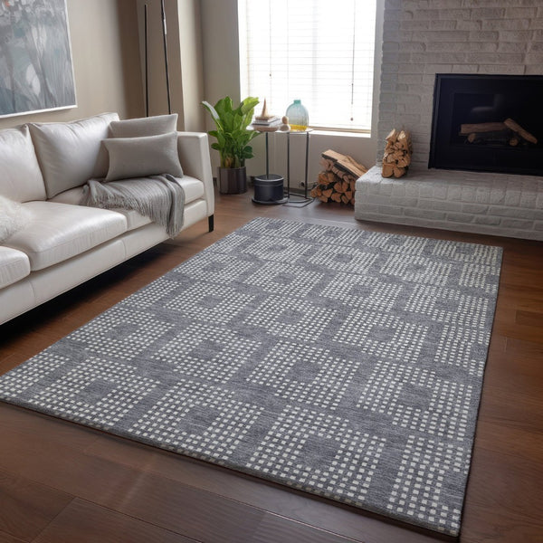 HomeRoots 8' X 10' Modern Gray and Ivory Geometric Washable Area Rug - Durable, UV-Protected for High-Traffic Homes 670710