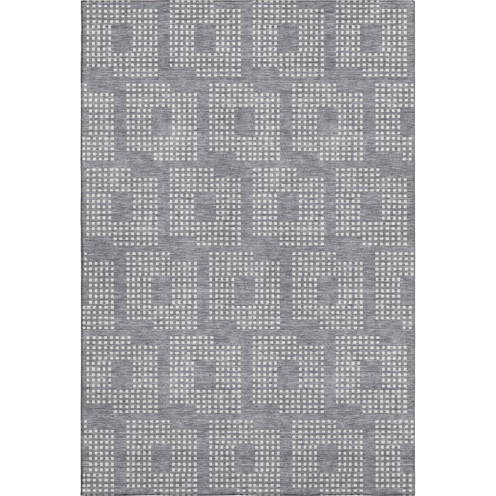 HomeRoots 9' X 12' Gray and Ivory Geometric Area Rug - Washable, Stain-Resistant, UV Protected for Durability 670711