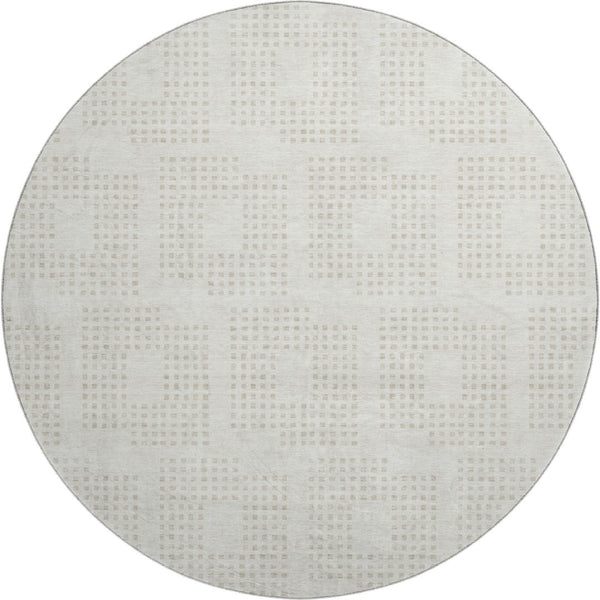 HomeRoots 8' Ivory and Beige Geometric Round Rug - Washable, UV Protected, Stain Resistant for Busy Homes 670715