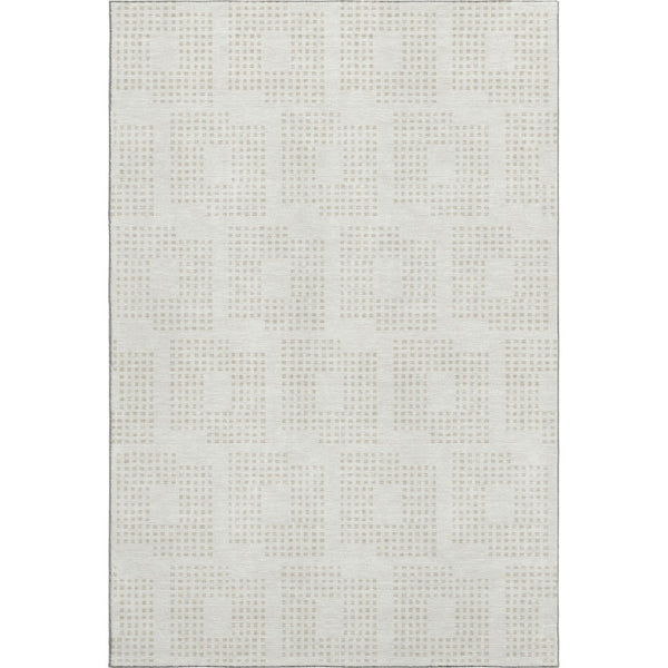 HomeRoots 8' X 10' Ivory & Beige Geometric Washable Area Rug - Stain Resistant, UV Protected, Durable Design 670716