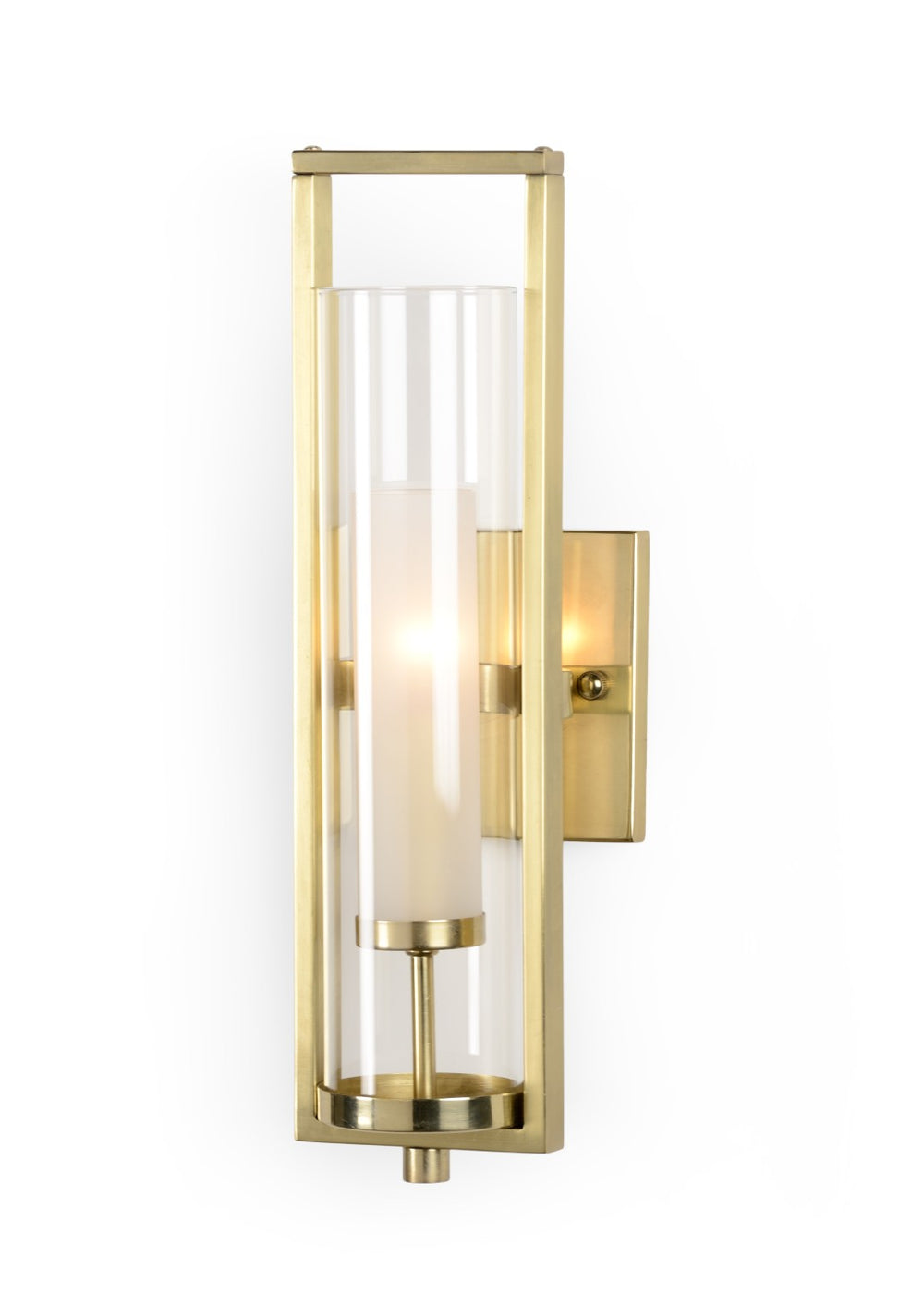 Wildwood Lancaster Wall Sconce In Antique Brass — Transitional Industrial Design With Dual Glass Cylinders, Adjustable Mount 67072