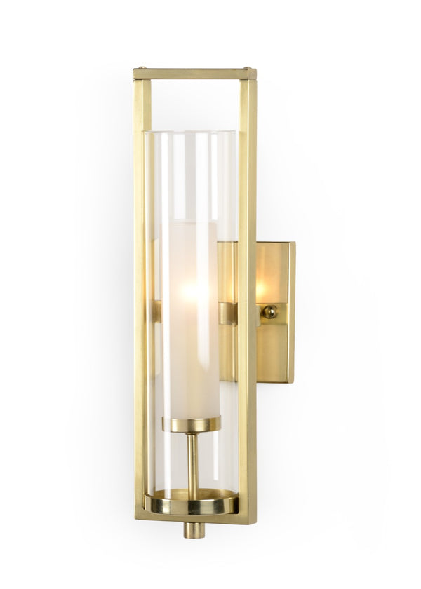 Wildwood Lancaster Wall Sconce In Antique Brass — Transitional Industrial Design With Dual Glass Cylinders, Adjustable Mount 67072