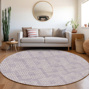 HomeRoots 8' Lavender and Ivory Geometric Round Rug – Washable, UV-Protected, Stain-Resistant for Easy Care 670721