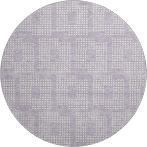 HomeRoots 8' Lavender and Ivory Geometric Round Rug – Washable, UV-Protected, Stain-Resistant for Easy Care 670721