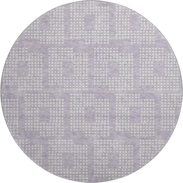 HomeRoots 8' Lavender and Ivory Geometric Round Rug – Washable, UV-Protected, Stain-Resistant for Easy Care 670721