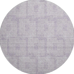 HomeRoots 8' Lavender and Ivory Geometric Round Rug – Washable, UV-Protected, Stain-Resistant for Easy Care 670721