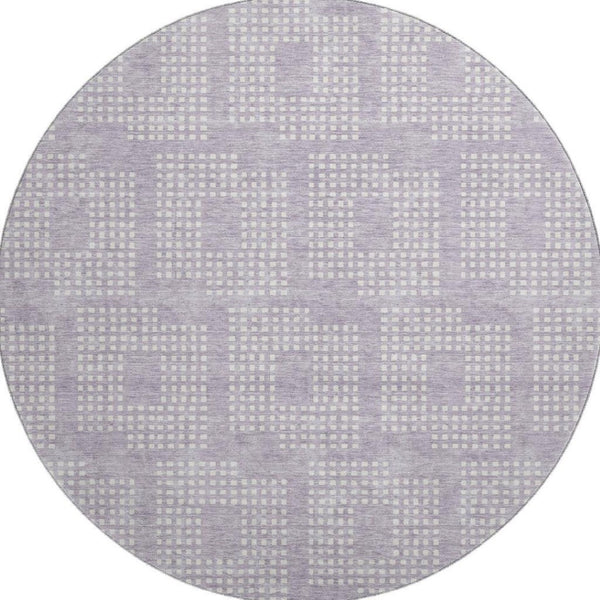 HomeRoots 8' Lavender and Ivory Geometric Round Rug – Washable, UV-Protected, Stain-Resistant for Easy Care 670721