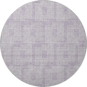 HomeRoots 8' Lavender and Ivory Geometric Round Rug – Washable, UV-Protected, Stain-Resistant for Easy Care 670721