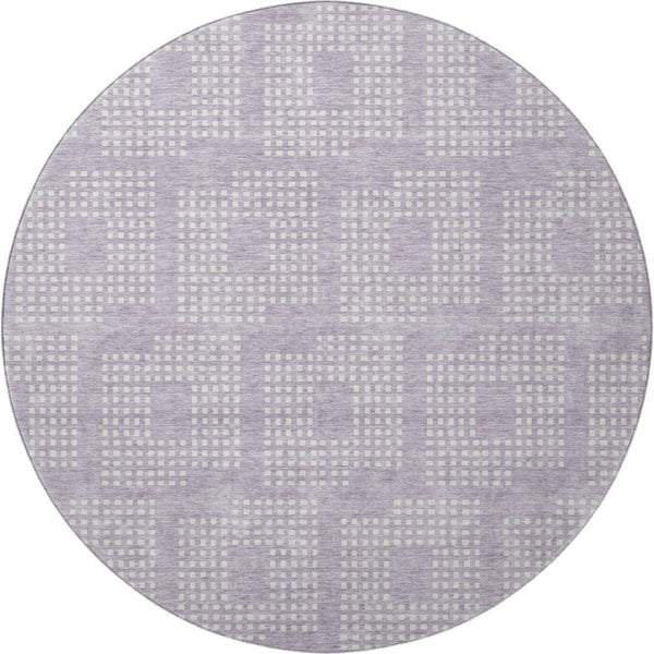 HomeRoots 8' Lavender and Ivory Geometric Round Rug – Washable, UV-Protected, Stain-Resistant for Easy Care 670721