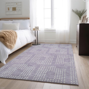 HomeRoots 10' X 14' Stylish Lavender & Ivory Geometric Area Rug – Washable, Stain Resistant, UV Protected Design 670724