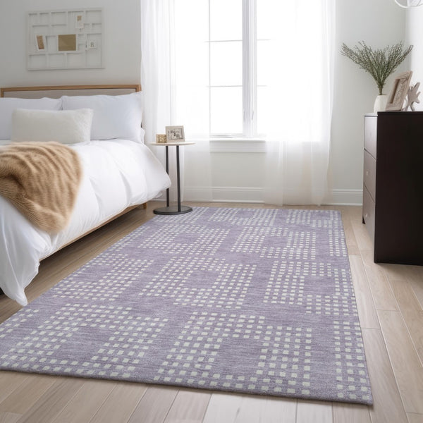 HomeRoots 10' X 14' Stylish Lavender & Ivory Geometric Area Rug – Washable, Stain Resistant, UV Protected Design 670724