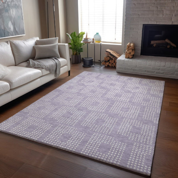 HomeRoots 10' X 14' Stylish Lavender & Ivory Geometric Area Rug – Washable, Stain Resistant, UV Protected Design 670724