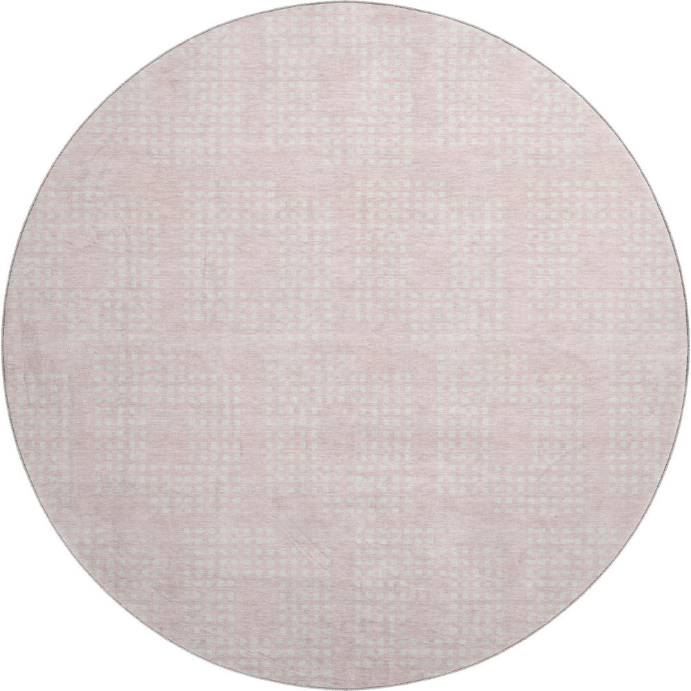 HomeRoots 8' Pink and Ivory Geometric Round Washable Rug - UV Protected, Durable, Stylish for Busy Homes! 670727