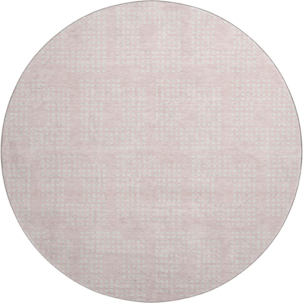 HomeRoots 8' Pink and Ivory Geometric Round Washable Rug - UV Protected, Durable, Stylish for Busy Homes! 670727