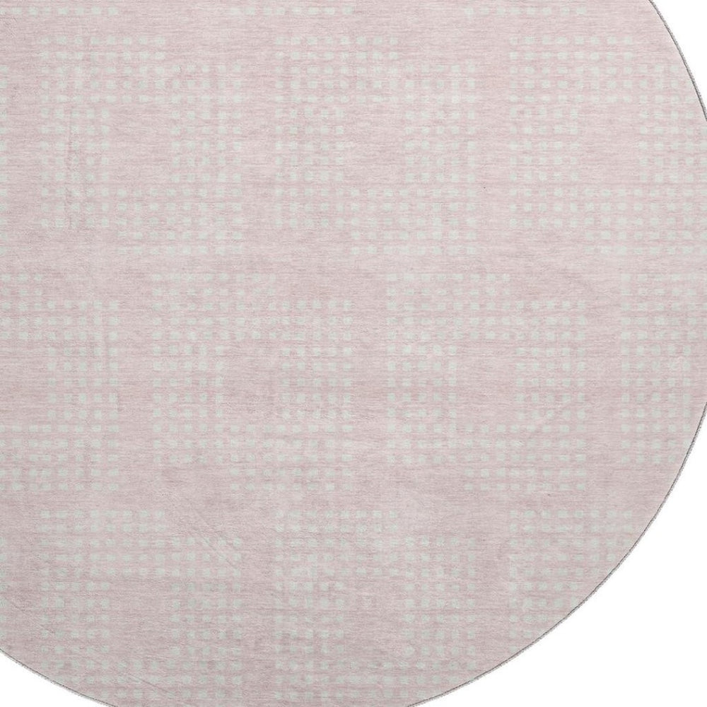 HomeRoots 8' Pink and Ivory Geometric Round Washable Rug - UV Protected, Durable, Stylish for Busy Homes! 670727