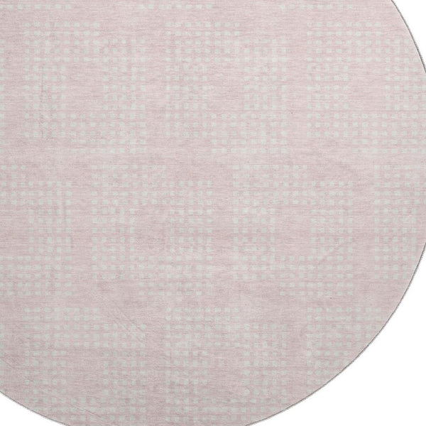 HomeRoots 8' Pink and Ivory Geometric Round Washable Rug - UV Protected, Durable, Stylish for Busy Homes! 670727