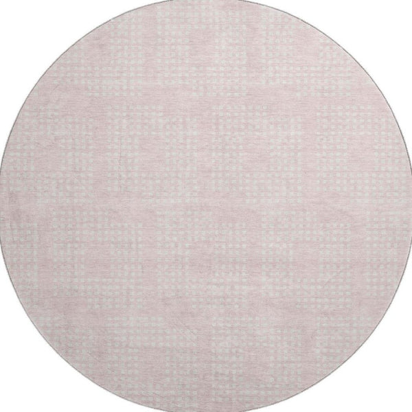 HomeRoots 8' Pink and Ivory Geometric Round Washable Rug - UV Protected, Durable, Stylish for Busy Homes! 670727