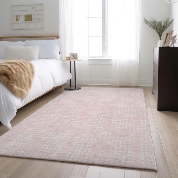 HomeRoots 9' X 12' Pink & Ivory Geometric Washable Area Rug - Durable, Soft, UV Protected & Stain Resistant 670729