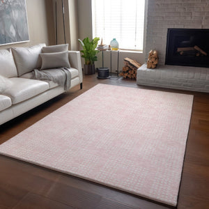 HomeRoots 9' X 12' Pink & Ivory Geometric Washable Area Rug - Durable, Soft, UV Protected & Stain Resistant 670729