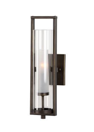 Wildwood Lancaster Rustic-Modern Bronze Wall Sconce With Clear & Frosted Glass Cylinders, Adjustable Mounting 67073