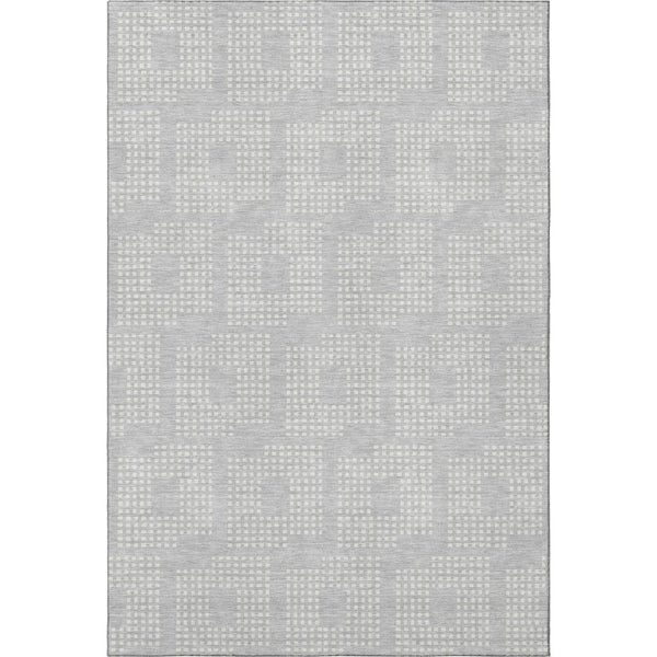 HomeRoots 5' X 8' Silver and Ivory Geometric Area Rug - Washable, UV-Protected, Durable for High-Traffic Homes 670732