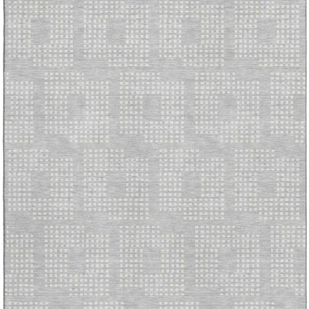 HomeRoots 8' X 10' Silver and Ivory Geometric Area Rug – Washable, UV Protected, Durable for High-Traffic Homes 670734