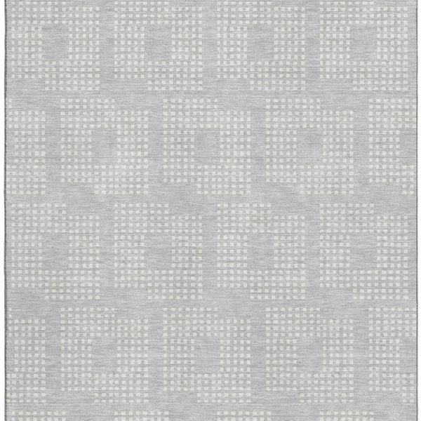 HomeRoots 8' X 10' Silver and Ivory Geometric Area Rug – Washable, UV Protected, Durable for High-Traffic Homes 670734