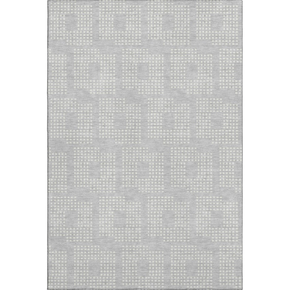 HomeRoots 9' X 12' Stylish Silver and Ivory Geometric Washable Area Rug with UV Protection for High Traffic Spaces 670735