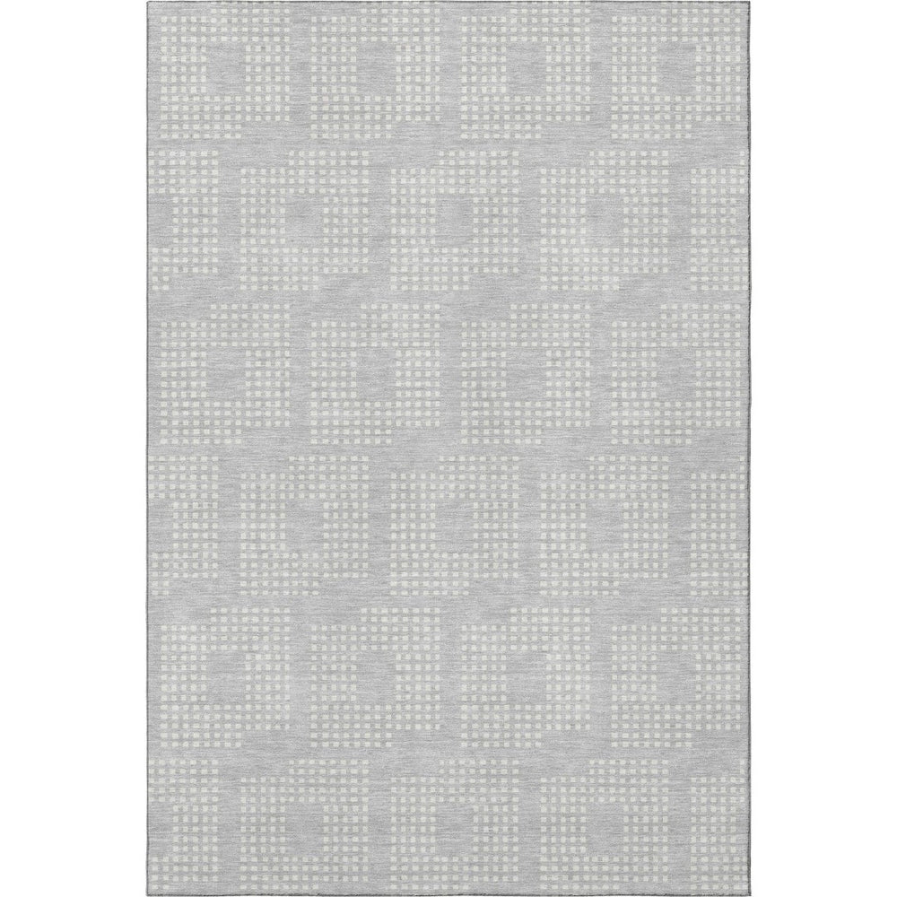 HomeRoots 10' X 14' Silver and Ivory Geometric Area Rug - Washable, UV-Protected, Stain-Resistant Elegance 670736