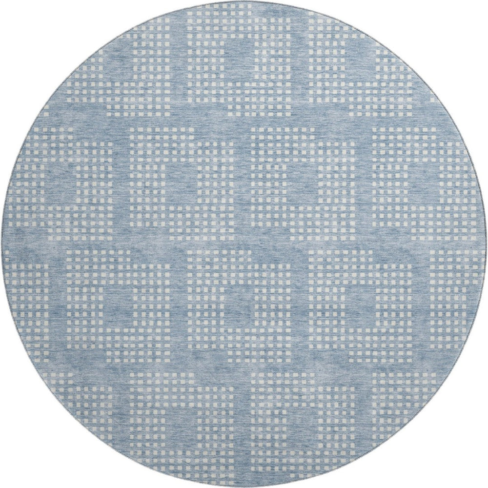 HomeRoots 8' Sky Blue & Ivory Geometric Round Rug - Washable, UV-Protected, Stylish for Busy Homes & Pets 670739