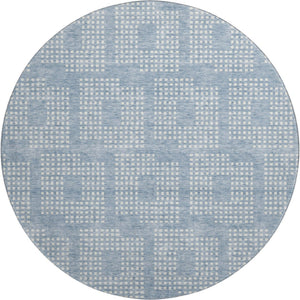 HomeRoots 8' Sky Blue & Ivory Geometric Round Rug - Washable, UV-Protected, Stylish for Busy Homes & Pets 670739