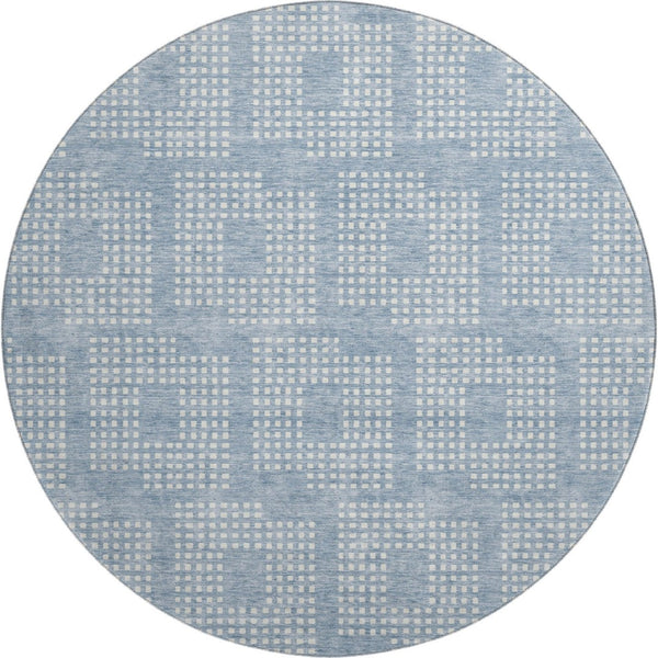 HomeRoots 8' Sky Blue & Ivory Geometric Round Rug - Washable, UV-Protected, Stylish for Busy Homes & Pets 670739