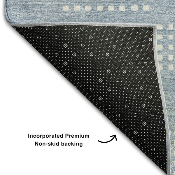 HomeRoots 8' Sky Blue & Ivory Geometric Round Rug - Washable, UV-Protected, Stylish for Busy Homes & Pets 670739