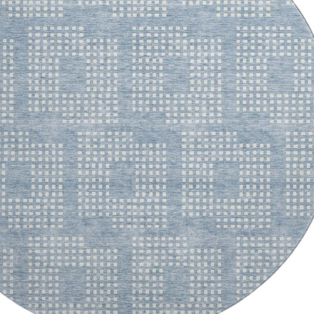 HomeRoots 8' Sky Blue & Ivory Geometric Round Rug - Washable, UV-Protected, Stylish for Busy Homes & Pets 670739